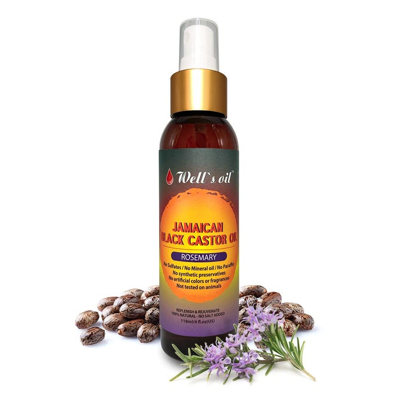 Well's Oil Jamaican Black Castor & Rosemary Oil Spray for Hair | 4 oz (118 mL) | Lightweight Scalp & Hair Moisturizing Oil | Botanical Oil Blend | External Use Only - Image 1